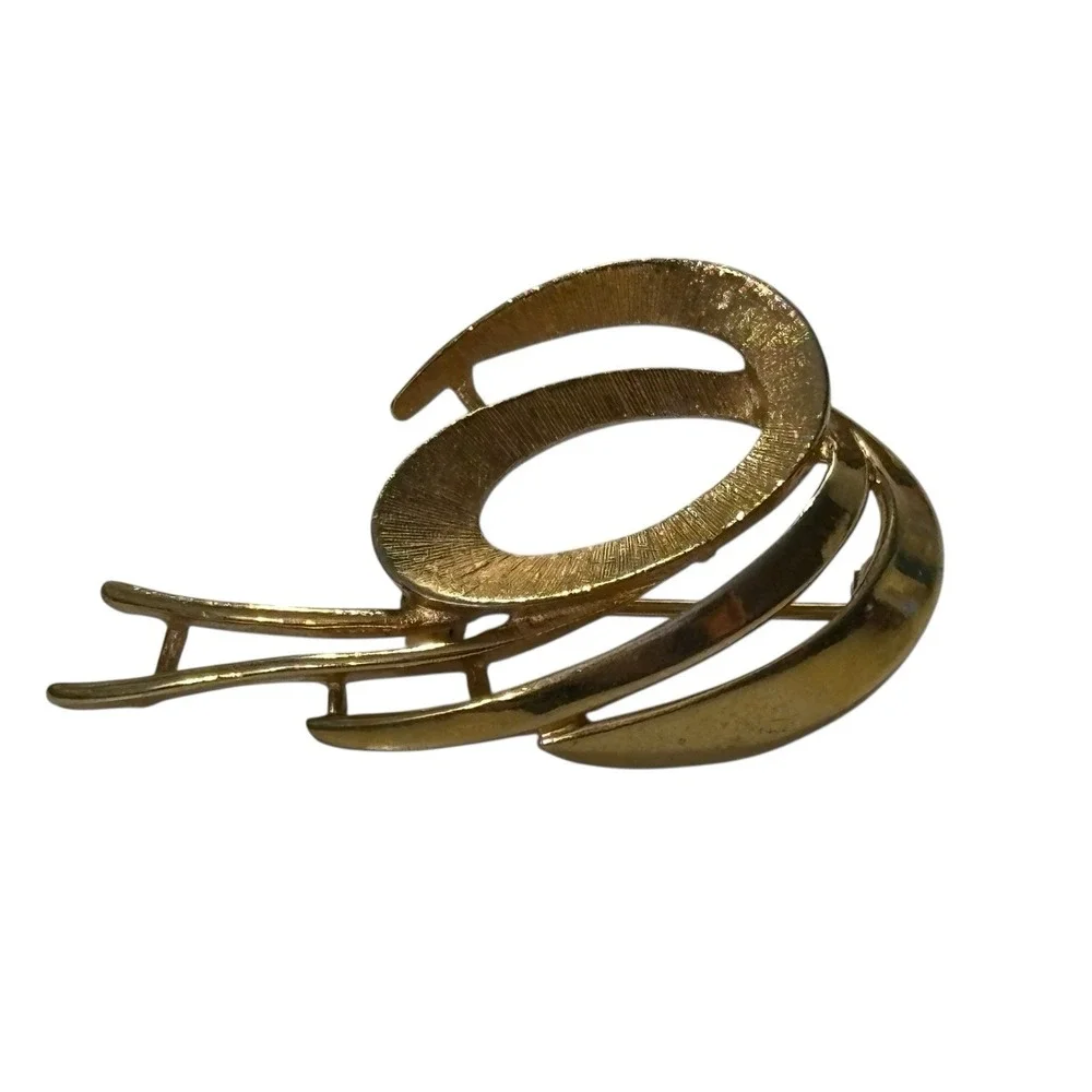 Vintage‎ Coro Brooch Pin Gold Tone Abstract Brushed Polished Swirl Modernist MCM